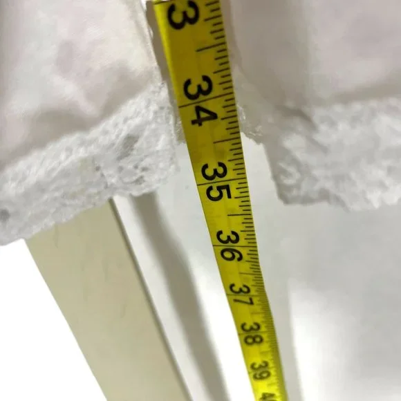 Vintage 90s Lace Floral Detail Trim Knee Length Off White Nylon Medium - Picture 6 of 7